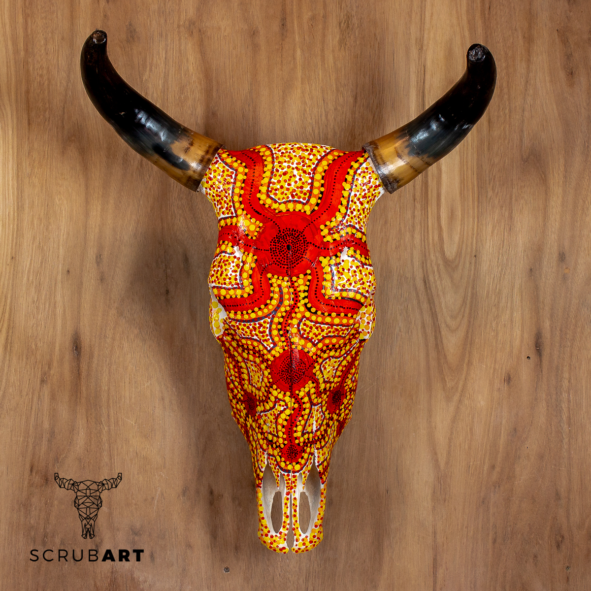 Painted Bull Skull with Horns