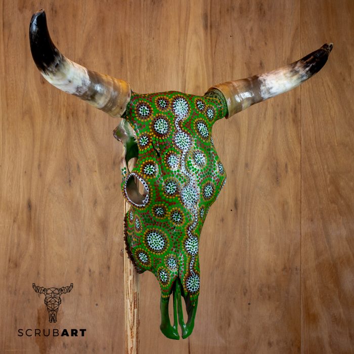 Painted Bull Skull with Horns