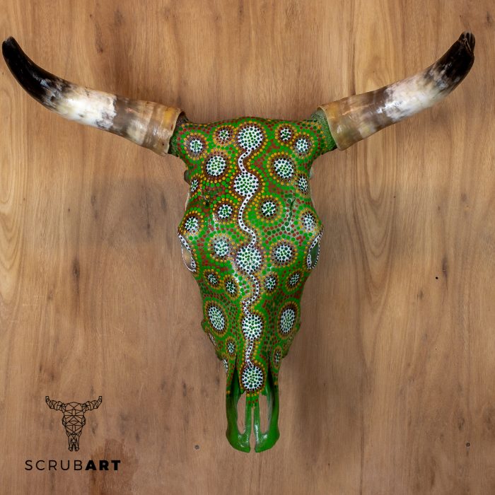 Painted Bull Skull with Horns