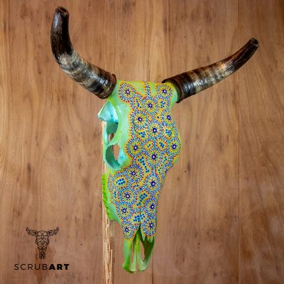 Painted Bull Skull with Horns