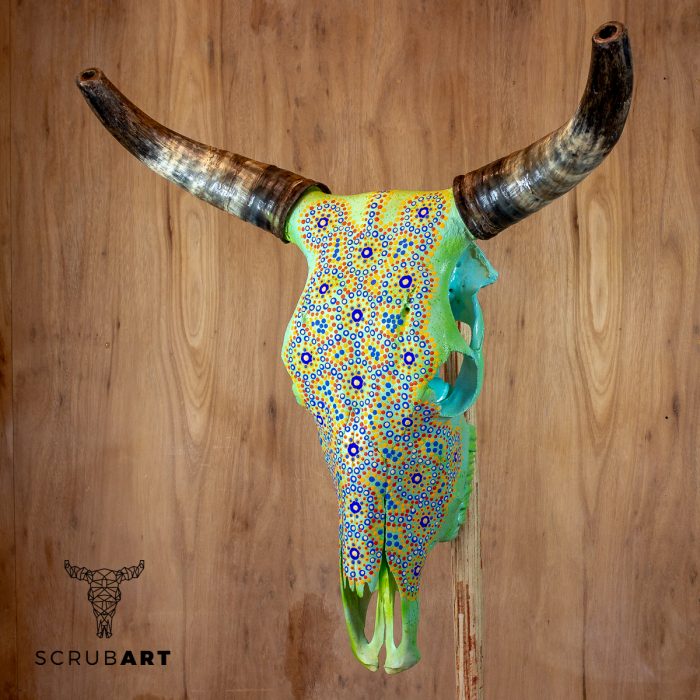 Painted Bull Skull with Horns