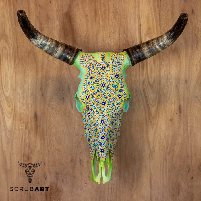 Painted Bull Skull with Horns