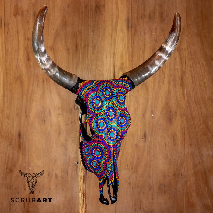 Painted Bull Skull with Horns